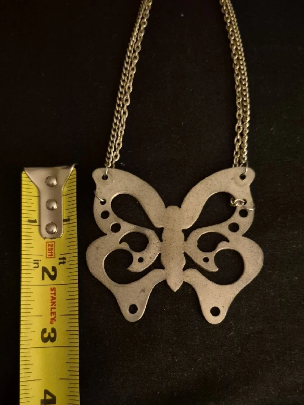 Vintage Butterfly Pendant Necklace in Antiqued Silver Tone Fairy Festival - Picture 7 of 8